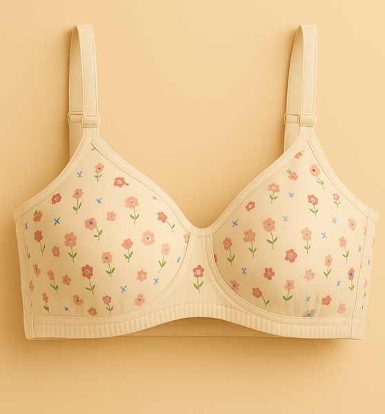 Floral Print Non-Padded Cotton Bra – Soft, Full Coverage Everyday Comfort for Women