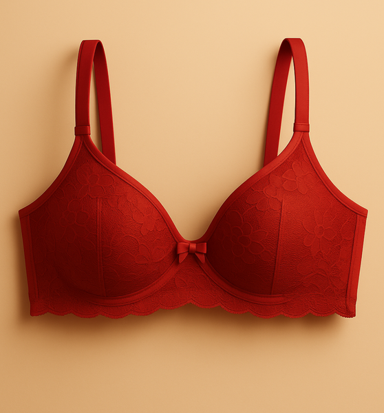 Red Lace Bra with Floral Details – Premium Quality, Comfortable & Supportive